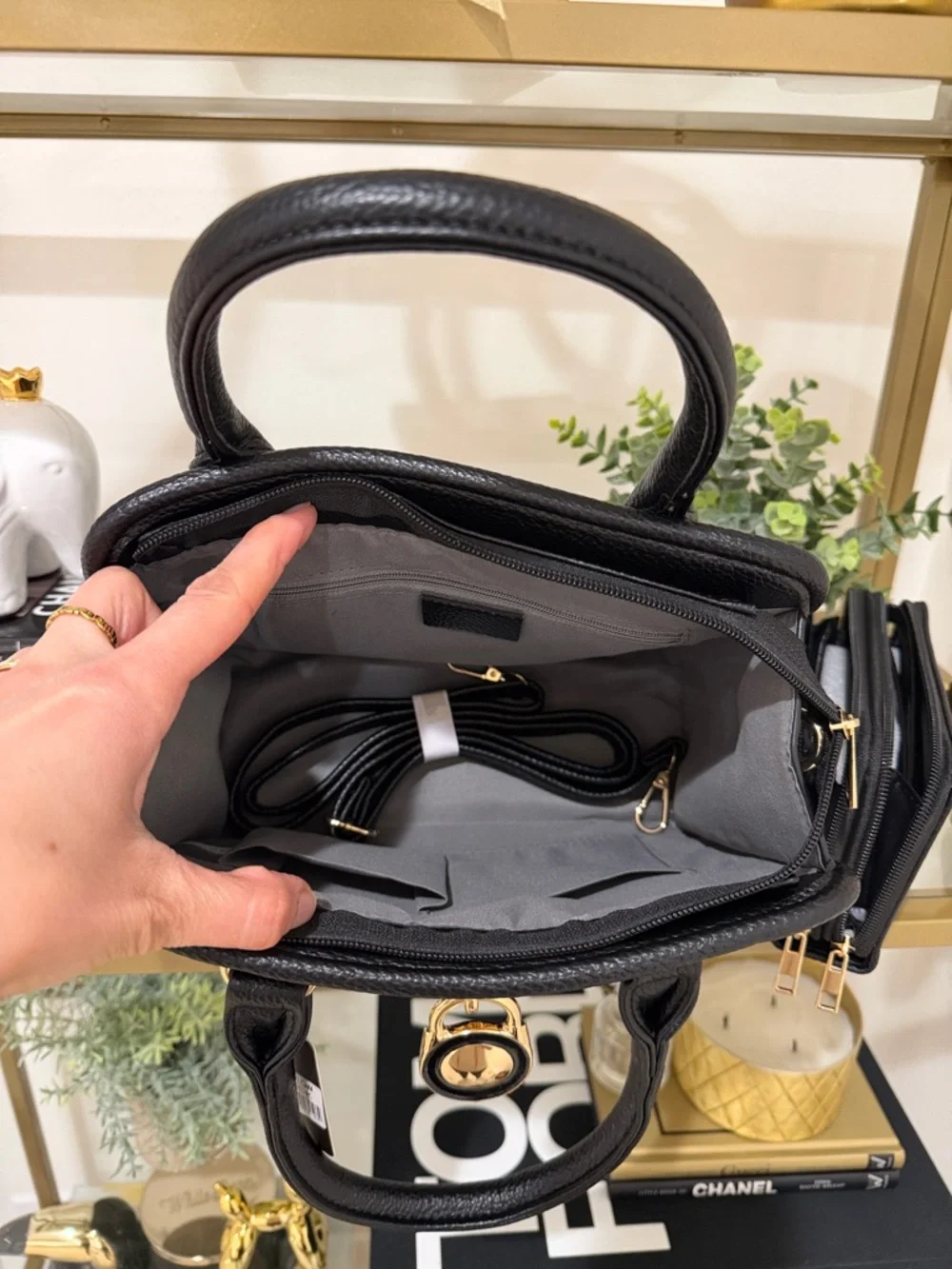 Black Satchel Handbag with Zip Wallet - Picture 8 of 13